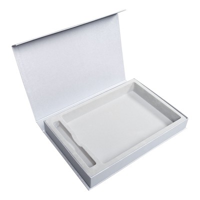 Коробка под ежедневник и ручку, 26х17х3 см, металлизированная бумага серебро