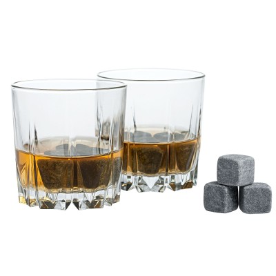 Набор: 2 бокала для виски 360мл, 9 камней для охлаждения напитка