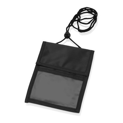 Нагрудное портмоне с отделением для ручек и прозрачный карман, полиэстер, черный