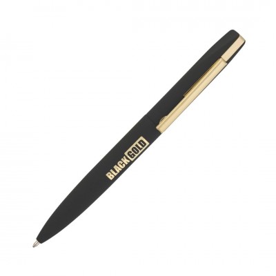 Ручка шариковая, покрытие soft touch, цвет черный с золотом