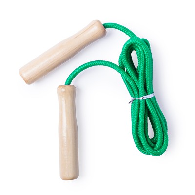 Скакалка шнур из полиэстера, ручки из дерева, зеленый