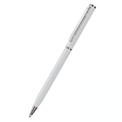 Ручка шариковая, белая с серебристой отделкой