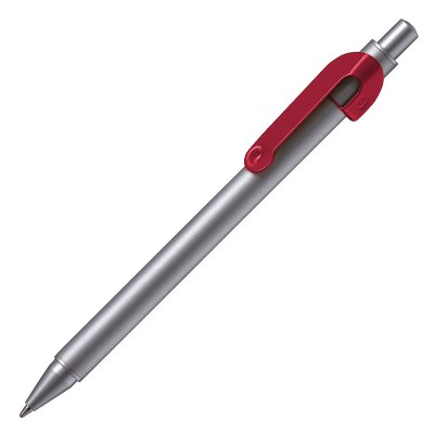 Ручка шариковая, серебристая с красной отделкой