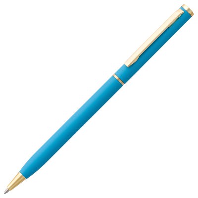 Ручка шариковая, голубая с золотистой отделкой