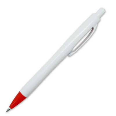 Ручка шариковая, белая с красной отделкой