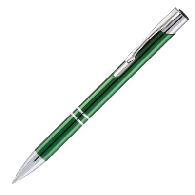 Ручка шариковая, зеленая, отделка серебристая