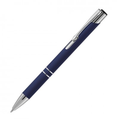 Ручка шариковая, синяя, серебристая отделка