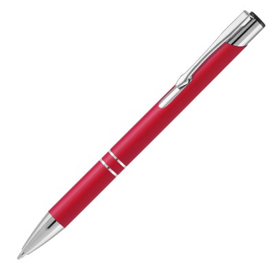 Ручка шариковая, красная, серебристая отделка