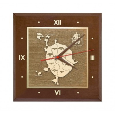 Часы настенные из дерева ''Карта Москвы с гербом''