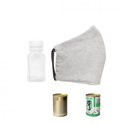 Набор: маска серая и антисептик, упаковано в жестяную банку