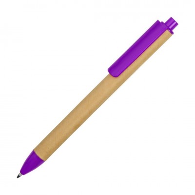 Ручка картонная шариковая "Эко" картон/пластик,  бежевый/фиолетовый
