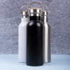 Термобутылка для воды 500мл, нержавеющая сталь/бамбук, черная