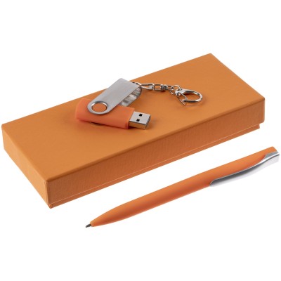 Набор: флешка 16Гб и ручка шариковая, оранжевый