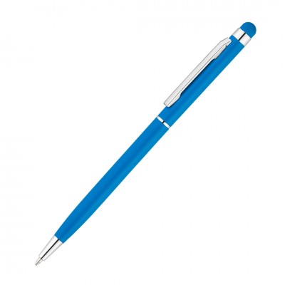 Ручка шариковая, стилус, металл, голубая