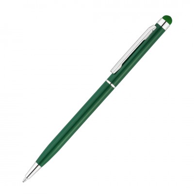 Ручка шариковая, стилус, металл, зеленая