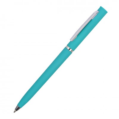 Ручка шариковая, пластик soft-touch,  бирюзовая