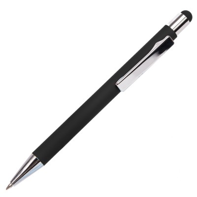 Ручка шариковая со стилусом, софт-покрытие, черная